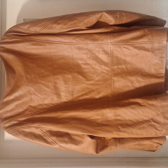 Isaac Mizrahi Live! Brown Leather Jacket Coat, Floral Linging, Womens Size 28W - Picture 3 of 4